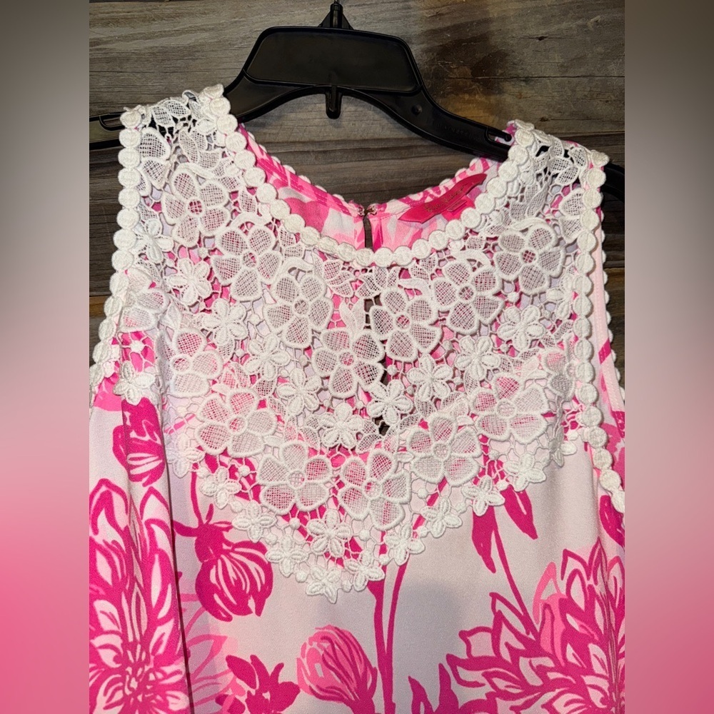 Lilly Pulitzer Caliente Pink White Floral Nala Lace Trimmed Shift Dress 10 - Picture 6 of 9
